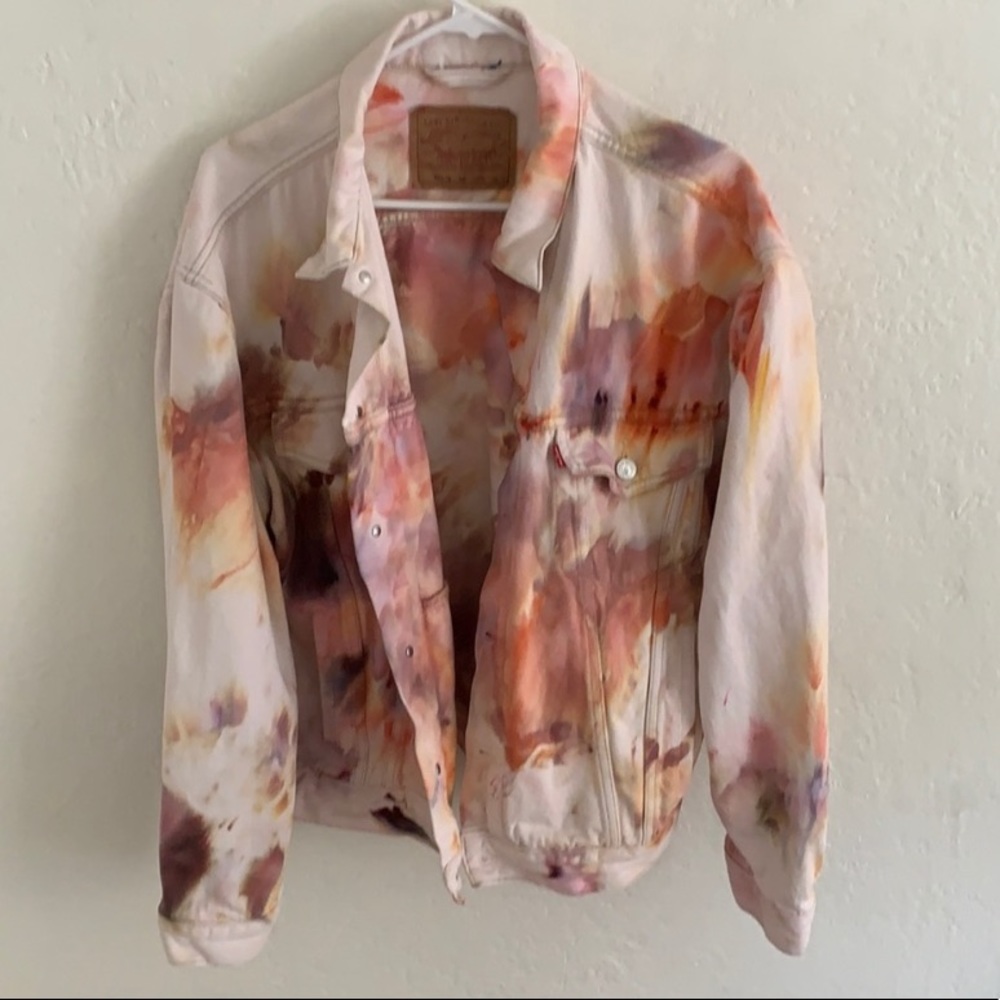 LEVIS Marble Dyed White Denim Jacket Size XL